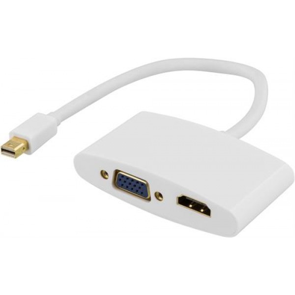 DELTACO mini DisplayPort till HDMI och VGA-adapter, 0,25m, vit
