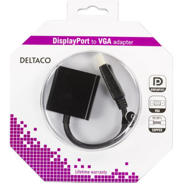 DELTACO DisplayPort till VGA 20-p ha - 15-p ho, 0,2m, svart