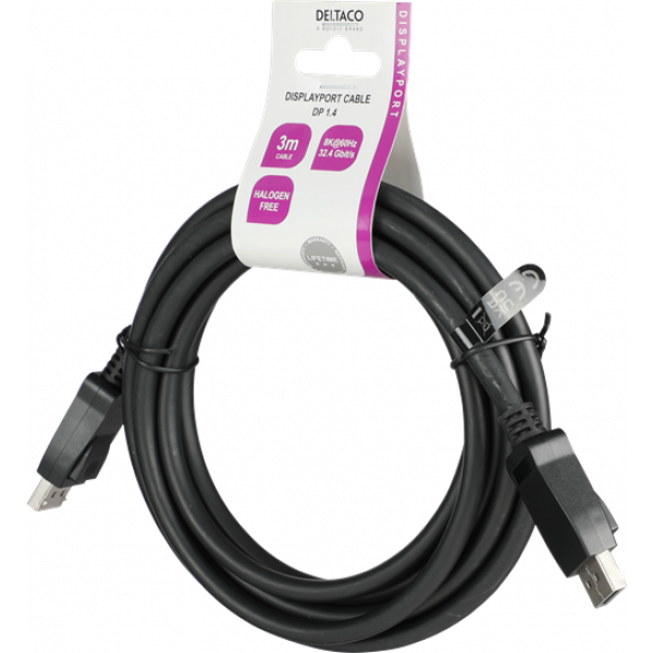 DELTACO DisplayPort cable, DP 1.4, 8K@60Hz, 1m, black DP8K-1010-LSZH