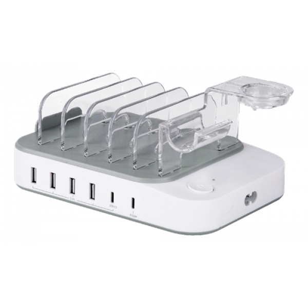 DELTACO USB charging station, 4x USB-A, 1x USB-C 2.4A, 1x USB-C PD 20W DPS-0203