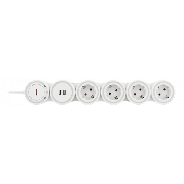 DELTACO Flexibelt grenuttag med 4 kontakter, 1,4m, 16A 3500W, 2x USB-A EMP605KUSB