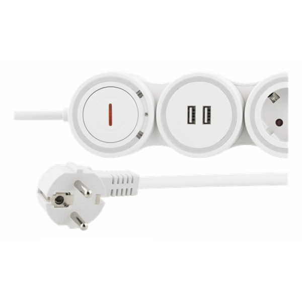 DELTACO Flexibelt grenuttag med 4 kontakter, 1,4m, 16A 3500W, 2x USB-A EMP605KUSB