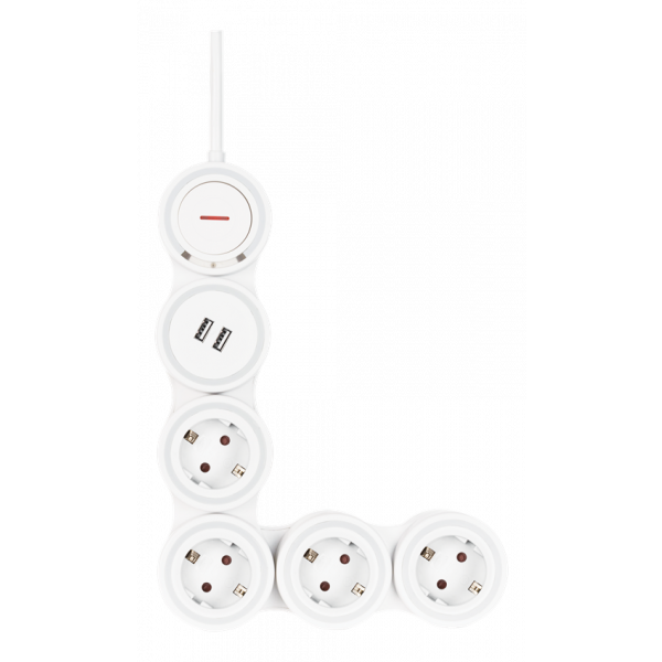 DELTACO Flexibelt grenuttag med 4 kontakter, 1,4m, 16A 3500W, 2x USB-A EMP605KUSB