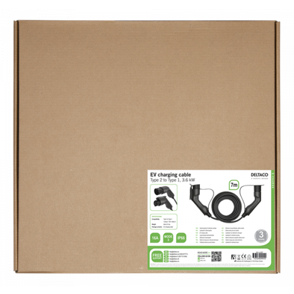 DELTACO e-Charge, cable type 2 - type 1, 1 phase, 16A, 7M EV-1107