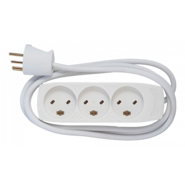 EDB stikdåse m. jord - 3 udtag - 1,5M - EDB Stikprop White F-8531127