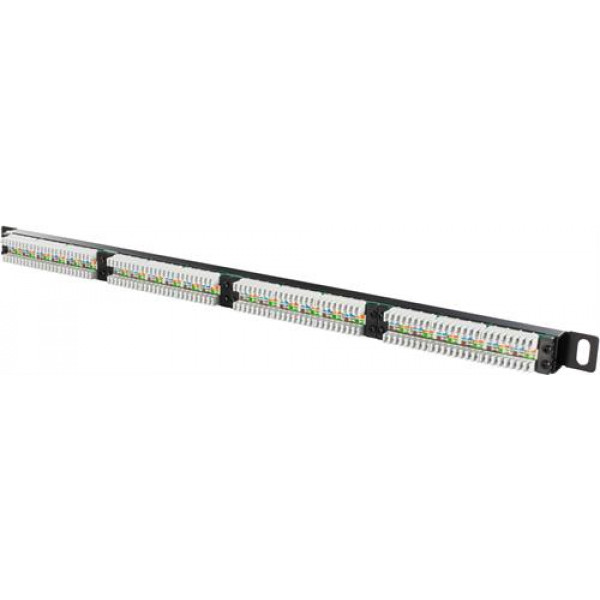 UTP Patchpanel 24xRJ45, Cat6, 0,5U, 19", metall, kabelstöd, svart
