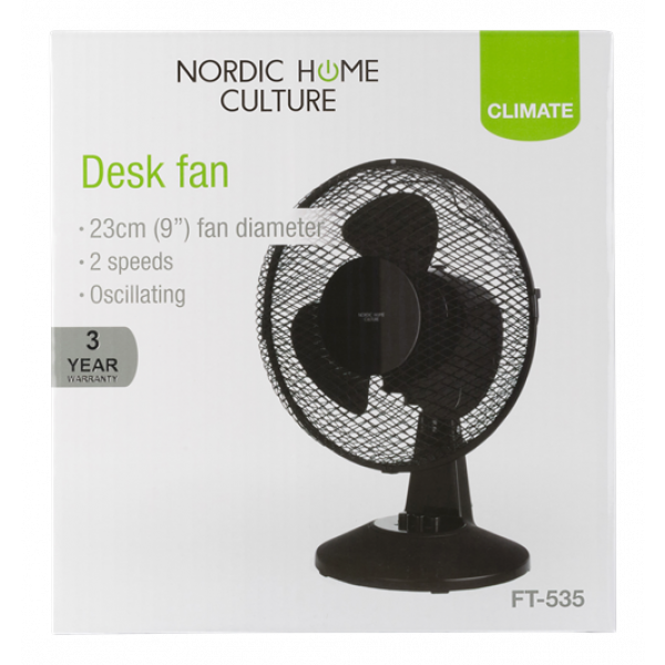 NORDIC HOME CULTURE Skrivbordfläkt, 230mm, två hastighetsinställningar FT-23A-BLACK