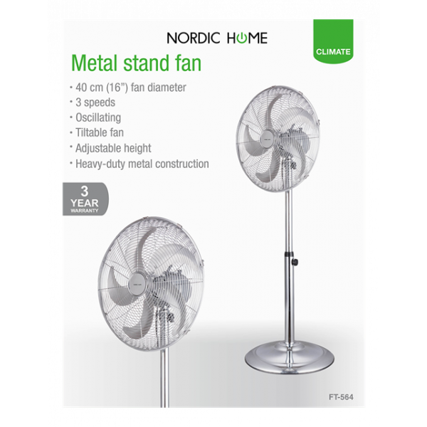 NORDIC HOME FT-564, Golvfläkt i metall, oscillerande, lutbar, 50 W, 40 FT-564