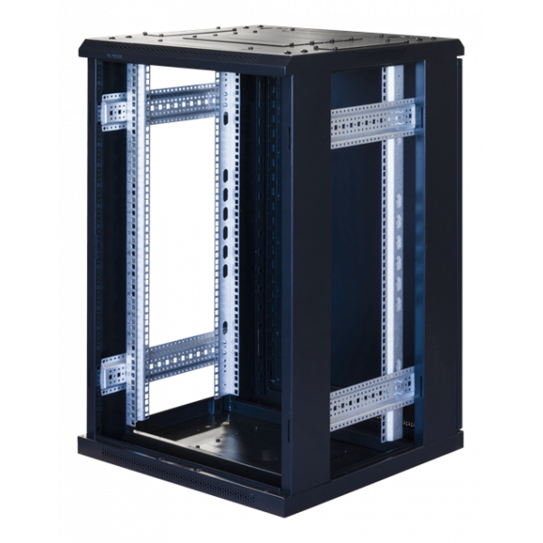 TOTEN System G, 19" golvskåp, 18U, 600x600, glasdörr fram, metalldörr G6.6618.9001