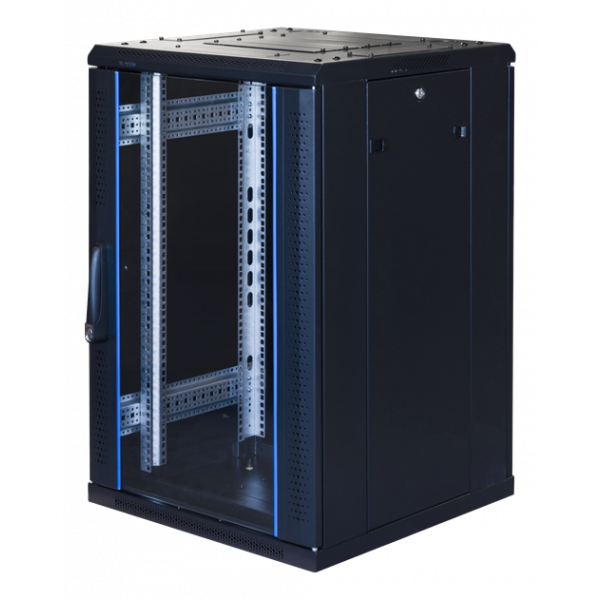TOTEN System G, 19" golvskåp, 18U, 600x600, glasdörr fram, perforerad G6.6618.9801