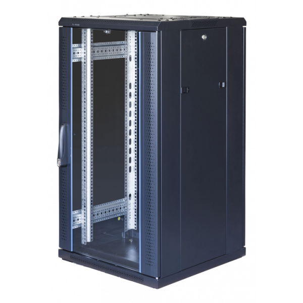TOTEN System G, 19" golvskåp, 22U, 600x600, glasdörr fram, perforerad G6.6622.9801