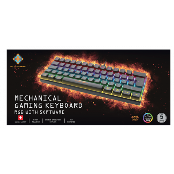 DELTACO GAMING Mechanical keyboard, 60% layout, Red switches, Swiss la GAM-075-CH