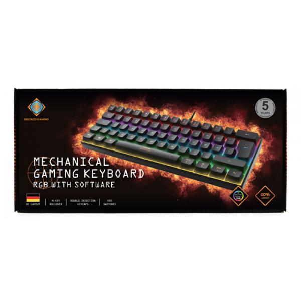 DELTACO GAMING mechanical keyboard with 60% layout, RGB, red switches GAM-075-DE
