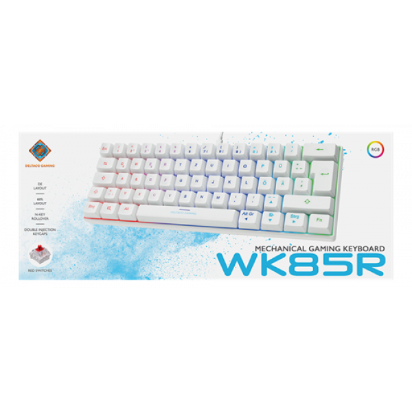 WHITE LINE WK85R Mechanical 60% keyboard, RGB, Red switches, DE layout GAM-075-W-DE