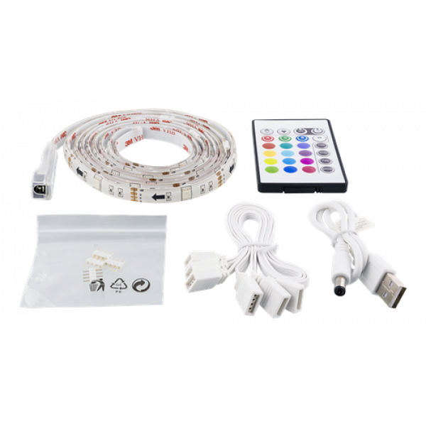 DELTACO GAMING LED-list, 2x50cm,12 olika färger,RGB, fjärrkontroll,USB GAM-114