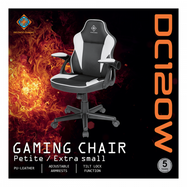 DELTACO GAMING DC120W Junior Gaming Chair, PU-leather, Black/White GAM-130-BW