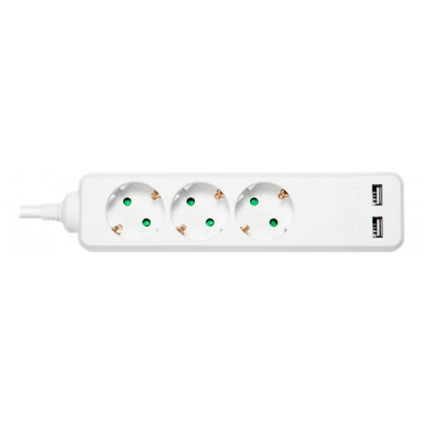 DELTACO outlet 3xCEE 7/3 1xCEE 7/7, 2xUSB-A, 1,5m white GT-0310