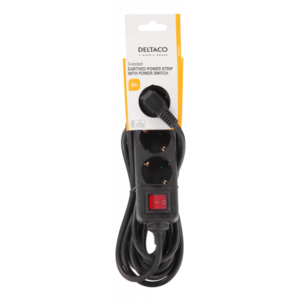 Grenuttag x 3 brytare 5m svart GT-0362