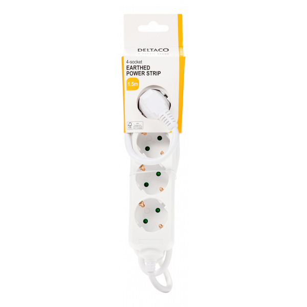 DELTACO outlet 4xCEE 7/3 1xCEE 7/7 1,5m white GT-0400