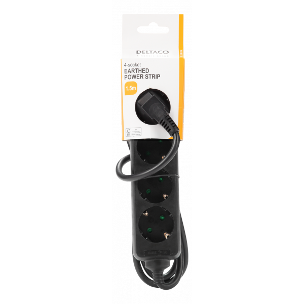 DELTACO outlet 4xCEE 7/3 1xCEE 7/7 1,5m black GT-0420