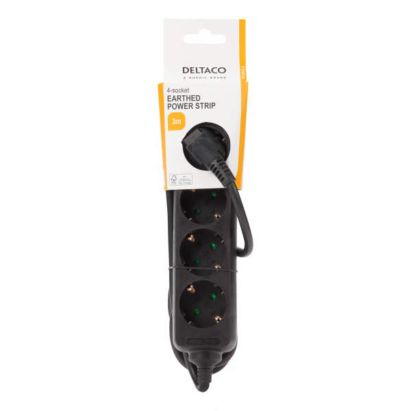 DELTACO outlet 4xCEE 7/3 1xCEE 7/7 3m black GT-0421