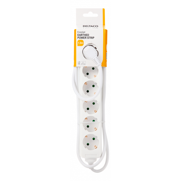 DELTACO outlet 6xCEE 7/3 1xCEE 7/7 1,5m white GT-0600