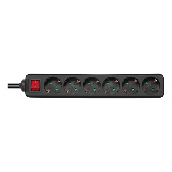 Grenuttag 6 Eluttag 1.5m kabel med brytare svart GT-0660