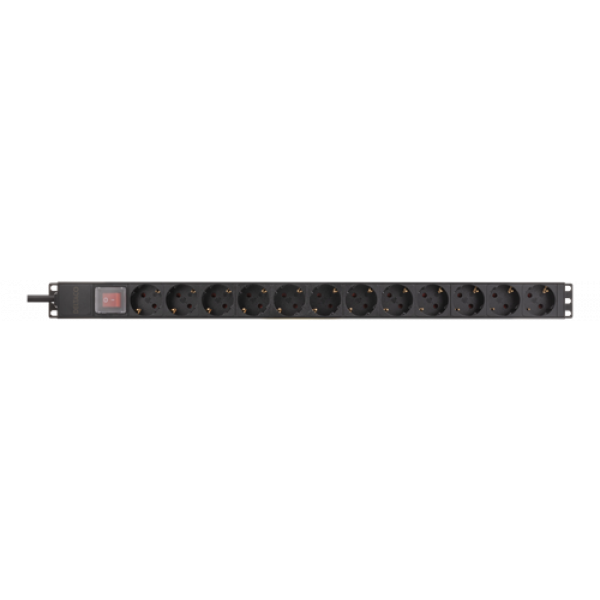 DELTACO 19" PDU med 10x CEE 7/4 uttag, 3500W, brytare, aluminium, svar GT-8512