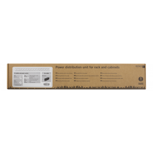 DELTACO 19" PDU med 10x CEE 7/4 uttag, 3500W, brytare, aluminium, svar GT-8512