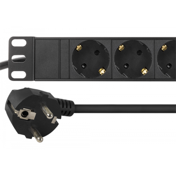 DELTACO grenuttag, 9xCEE 7/4, 1xCEE 7/7, petskyddad, 2m kabel, svart GT-8527