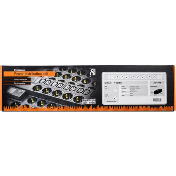 DELTACO Grenuttag, 8xCEE 7/4, 1xCEE 7/7, 2m kabel, svart