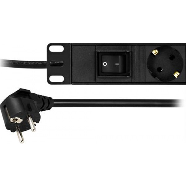 DELTACO Grenuttag, 8xCEE 7/4, 1xCEE 7/7, brytare, 3m kabel, svart