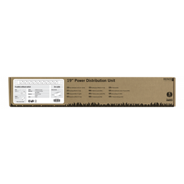 DELTACO grenuttag, 9xCEE 7/4, 1xCEE 7/7, petskyddad, 3m kabel, vit GT-8634W