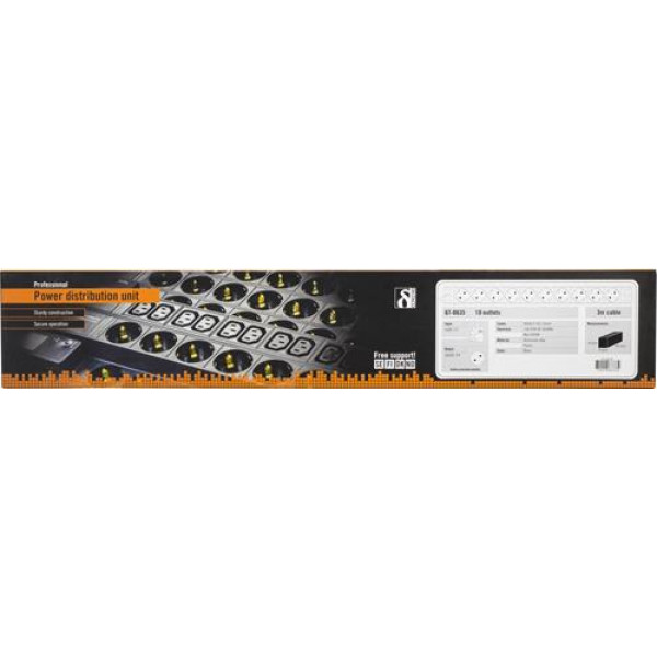 DELTACO Grenuttag med 10xCEE 7/4 uttag, 1xCEE 7/7, 0,501m 1U,3m, svart