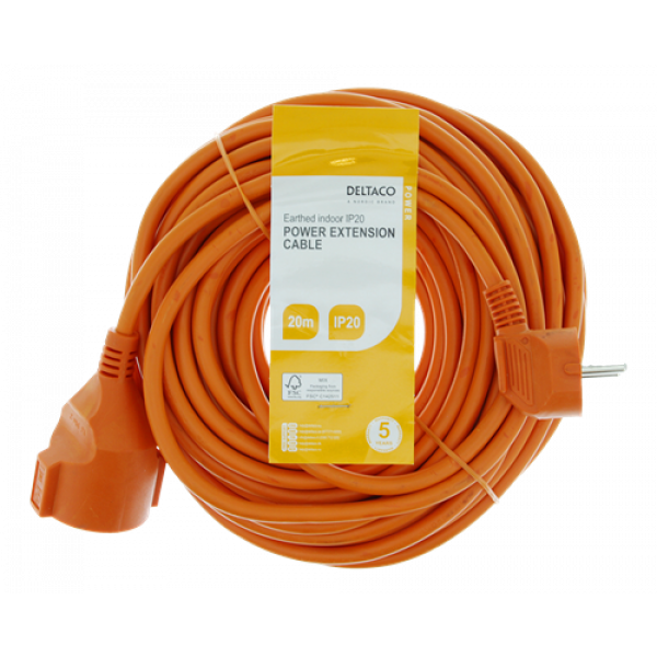 DELTACO Extension cord IP20 H05VV-F 3G1.5 20M, orange color GT-979