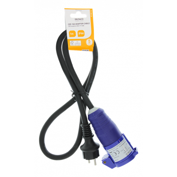 DELTACO Adapter cable CEE 16A socket IP44 HO7RN-F 3G2.5 1M, black GT-984