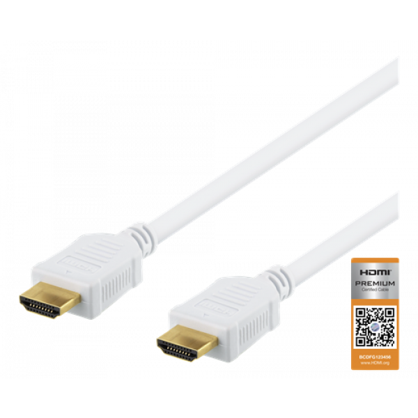 DELTACO High-Speed Premium HDMI-kabel, 1m, Ethernet, 4K UHD, vit HDMI-1010AD