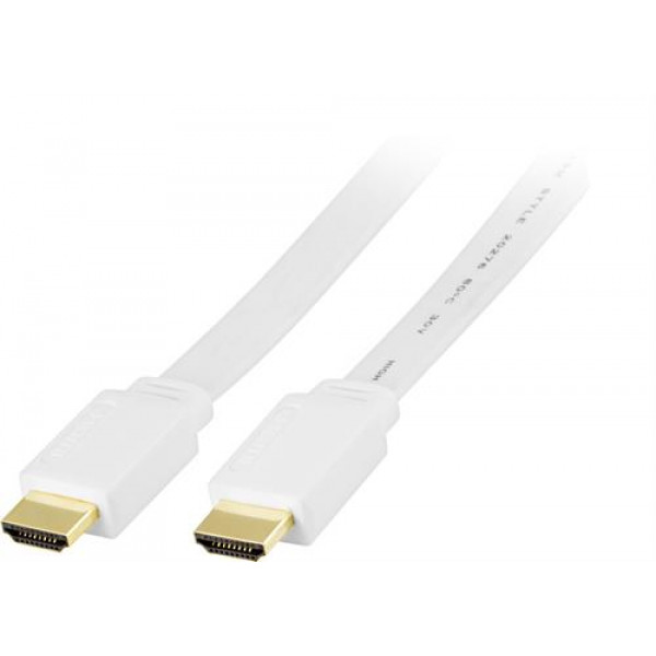 DELTACO HDMI-kabel, v1.4+Ethernet, 19-pin ha-ha, 1080p, flat, vit 1,5m