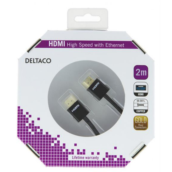 DELTACO tunn HDMI-kabel, 2m, svart blister