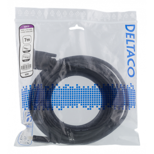 DELTACO HDMI till DVI-kabel, 7m, Full HD, svart HDMI-116D