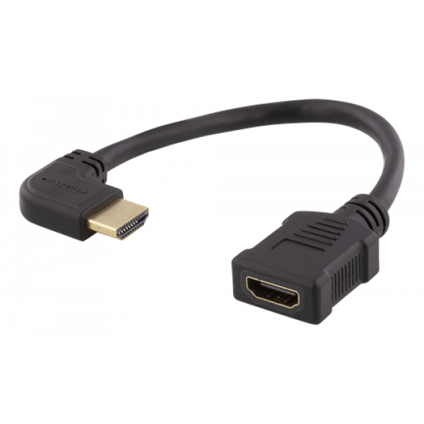 DELTACO Flexibel HDMI-adapter, 0,2 m, vinklad vänster, HDMI M/F, UHD, HDMI-21C