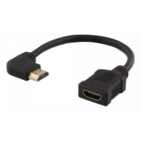 DELTACO Flexibel HDMI-adapter, 0,2 m, vinklad höger, HDMI M/F, UHD, sv HDMI-21D