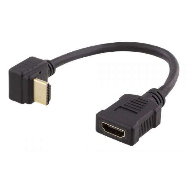 DELTACO Flexibel HDMI-adapter, 0,2 m, vinklad ner, HDMI M/F, UHD, svar HDMI-21E