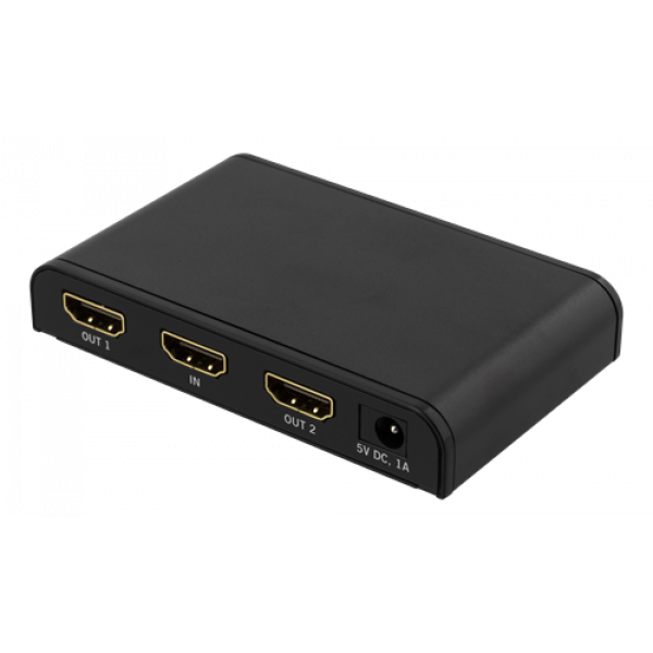 DELTACO PRIME HDMI-splitter, 1in, 2 ut, HDMI 2.0, 4K, UHD, svart HDMI-245
