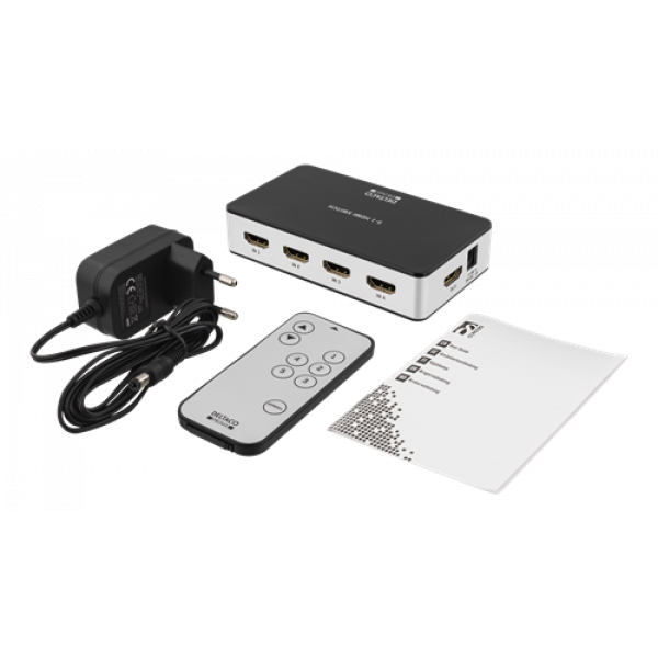 DELTACO PRIME 5-ports HDMI-switch, IR-fjärr, Ultra HD i 60Hz, svart HDMI-7027