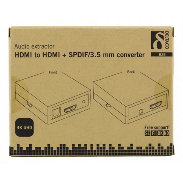 DELTACO HDMI - HDMI +SPDIF/3,5mm omvandlare, Ultra HD 30Hz, svart HDMI-7038