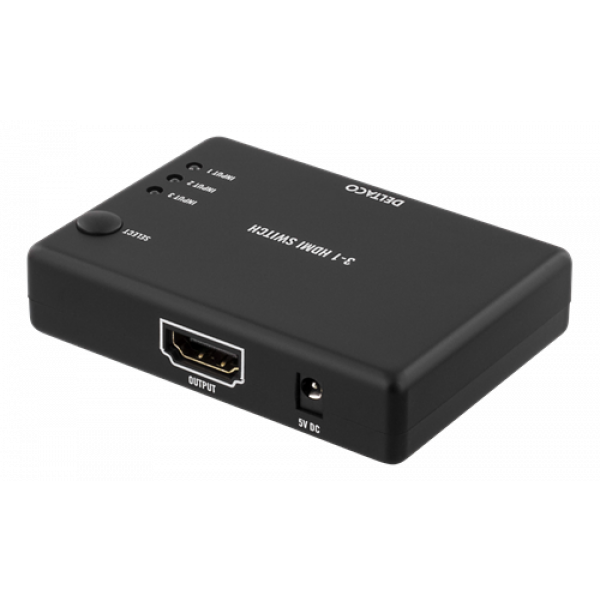 DELTACO HDMI-Switch, 3 ingångar till 1 utgång, 4K i 60Hz, 7.1 , svart HDMI-7042