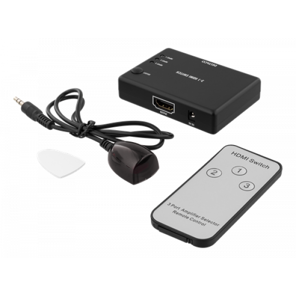 DELTACO HDMI-Switch, 3 ingångar till 1 utgång, 4K i 60Hz, 7.1 , svart HDMI-7042