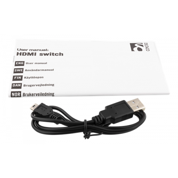 DELTACO HDMI-Switch, 3 ingångar till 1 utgång, 4K i 60Hz, 7.1, svart HDMI-7044