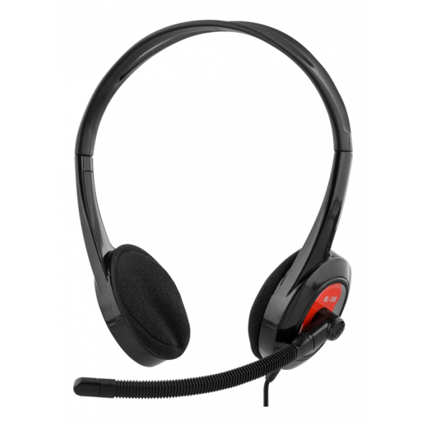 DELTACO headset, sluten, 32 Ohm, 1x3,5mm 4-pin, 1,8m, svart/röd